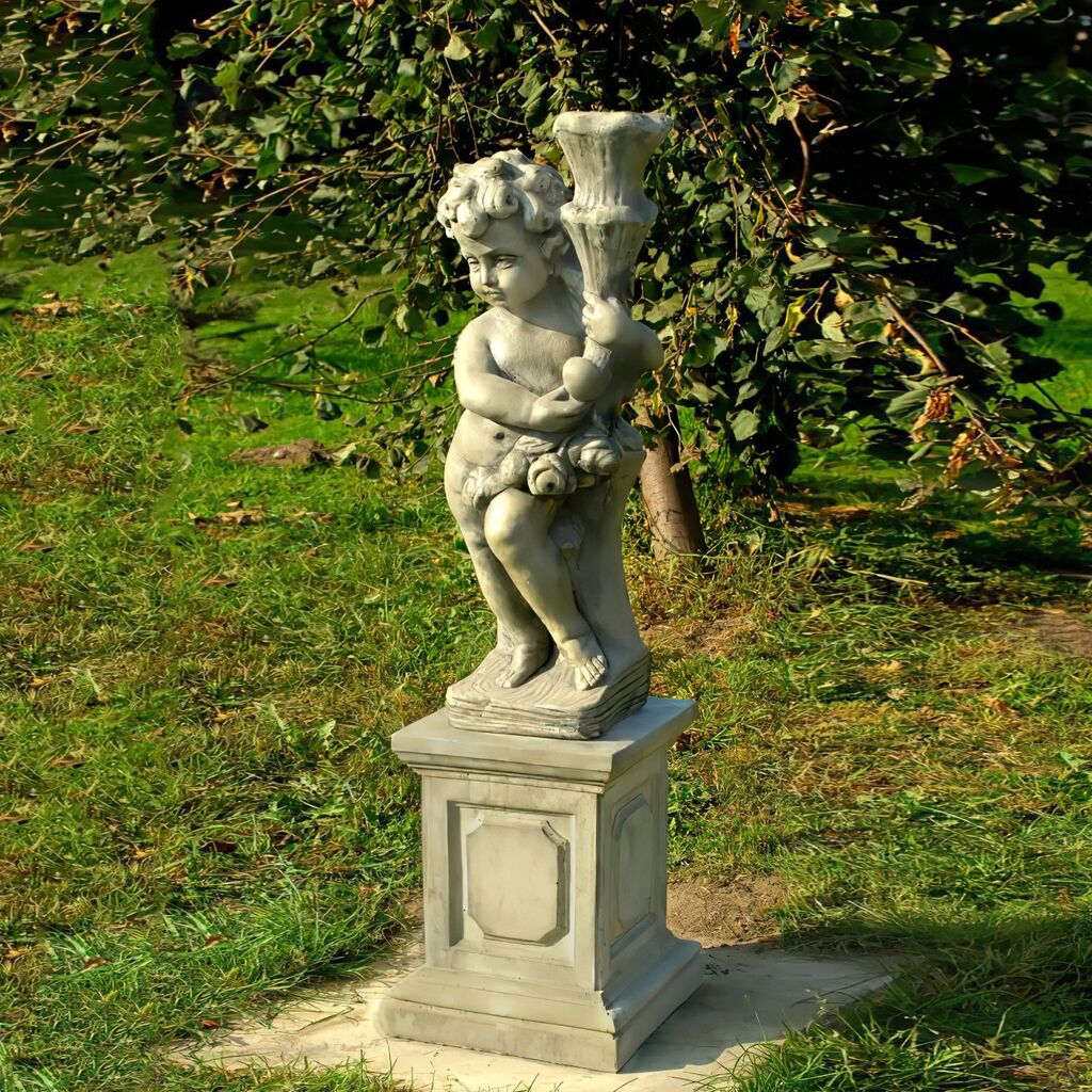  Steinguss Gartenlampe In Form Einer Puttenfigur - Antea