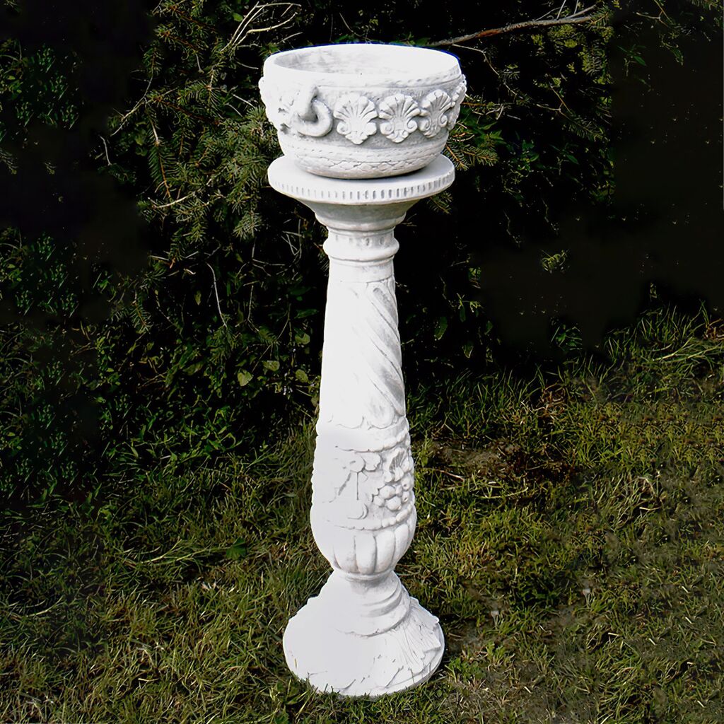  Steinguss Schale Inklusive Säule Im Maritimen Design Mit Muscheln - Harmonia