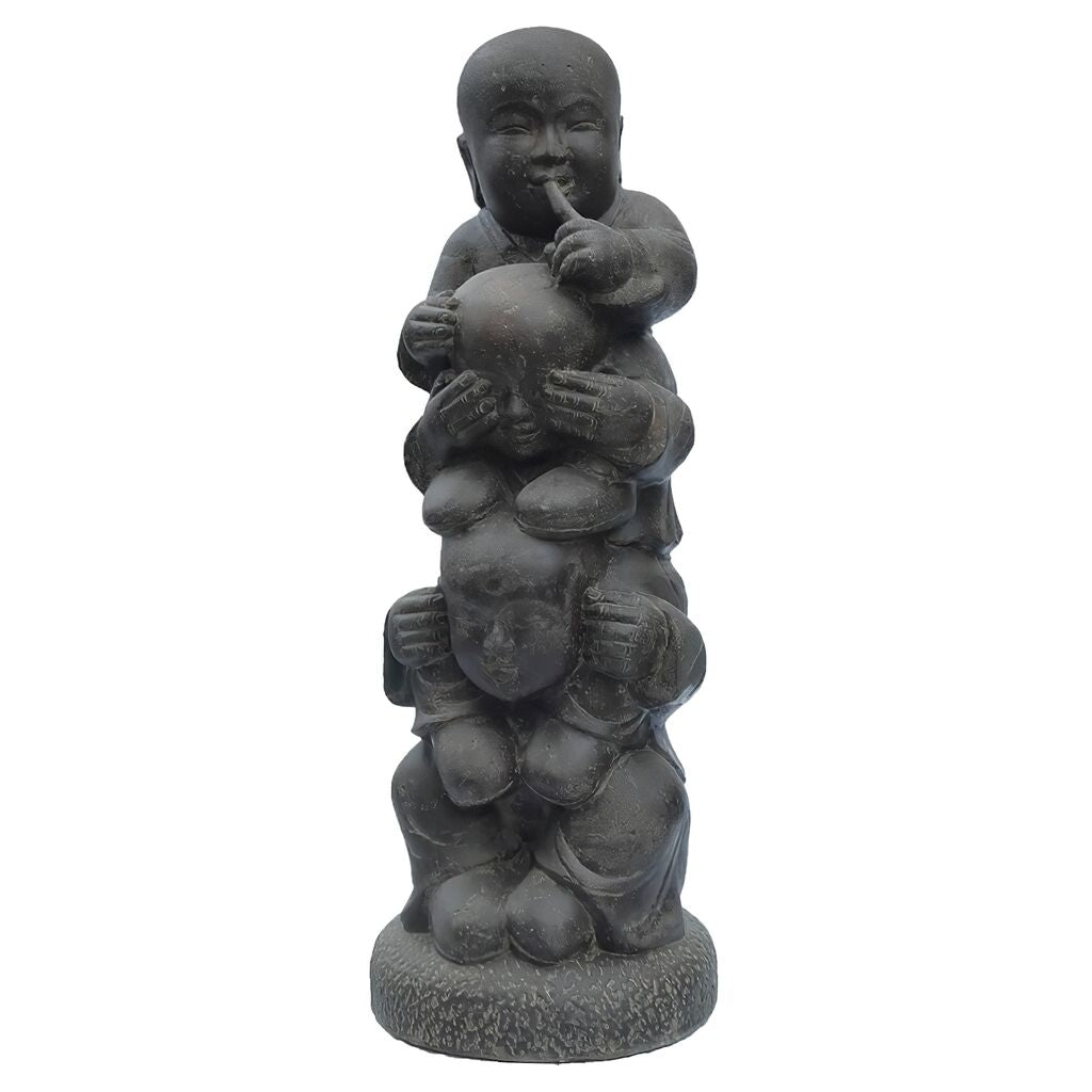  Steinguss Skulptur Mit 3 Mönchen "Nichts Sagen, Nichts Hören, Nichts Sehen" - Jalar