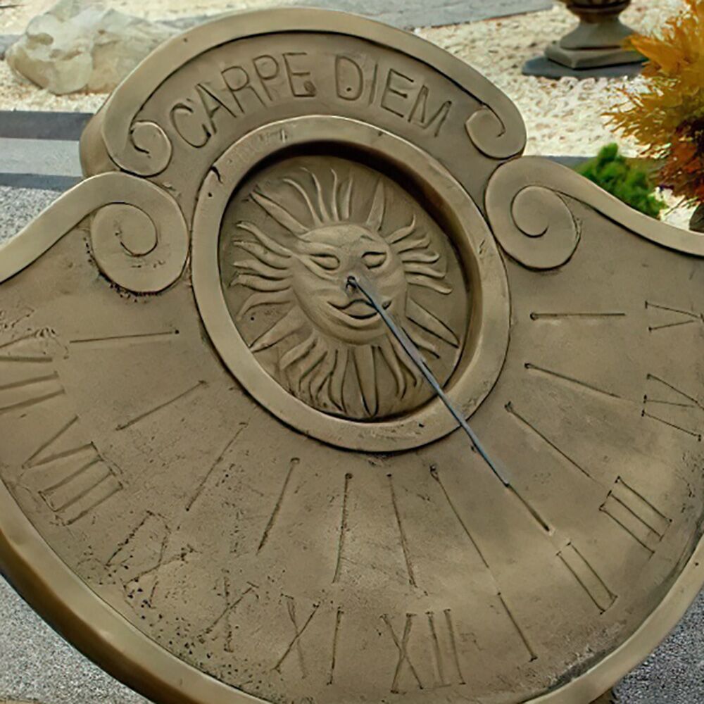  Steinguss Sonnenuhr Für Den Garten Mit Carpe Diem Gravur - Adrastea