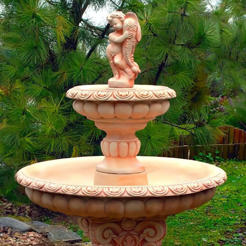  Steinguss Springbrunnen Für Den Garten - Junge Mit Fisch - Laurenz
