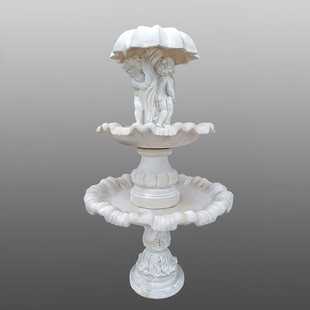  Steinguss Springbrunnen Mit Puttenfiguren Unter Schirm - Piovere