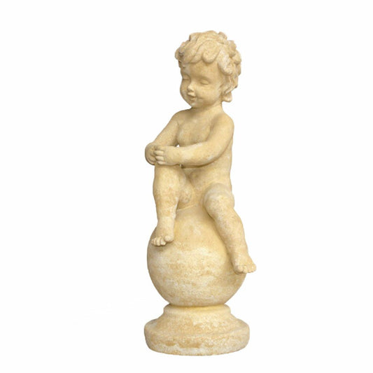  Steinguss Statue - Kleine Putte Mit Angewinkeltem Knie Auf Kugel - Dylan