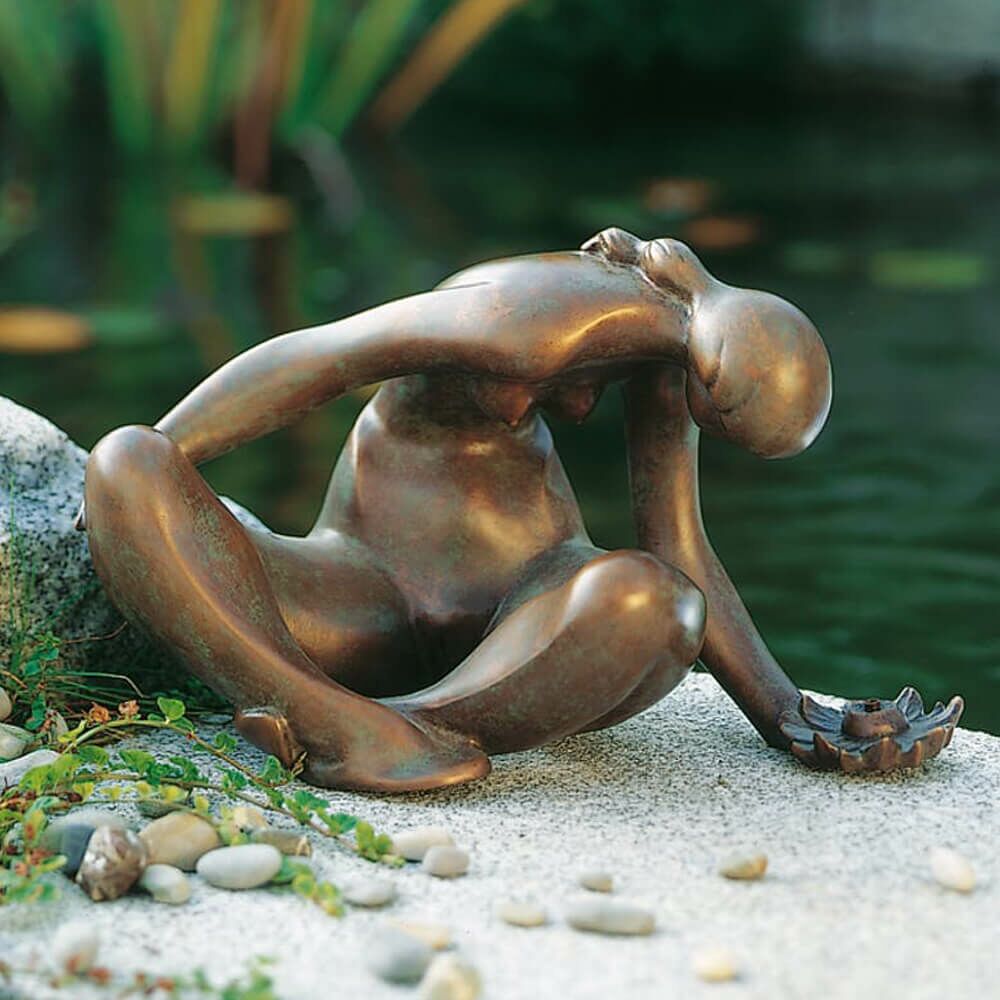  Stilistische Bronze Statue Als Wasserspeier - Limitiert - Mädchen Mit Blume