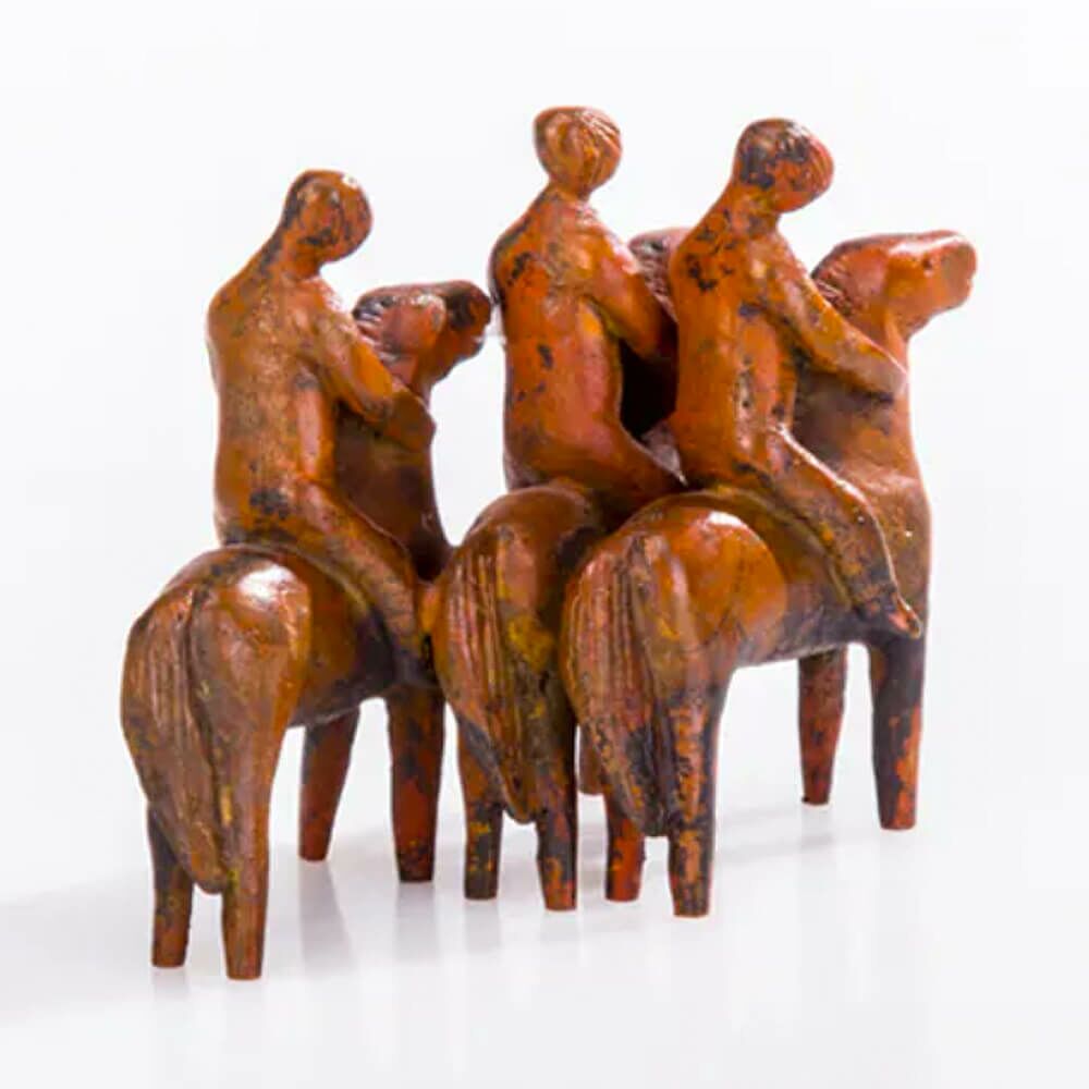  Stilistische Reiter - Rostoptik - Limiterte Bronzefigur - Reitergruppe