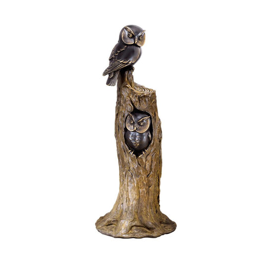  Stilvolle Bronze Gartenfigur - Eulen Im Baum - Eulenbaum
