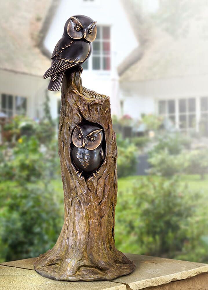  Stilvolle Bronze Gartenfigur - Eulen Im Baum - Eulenbaum