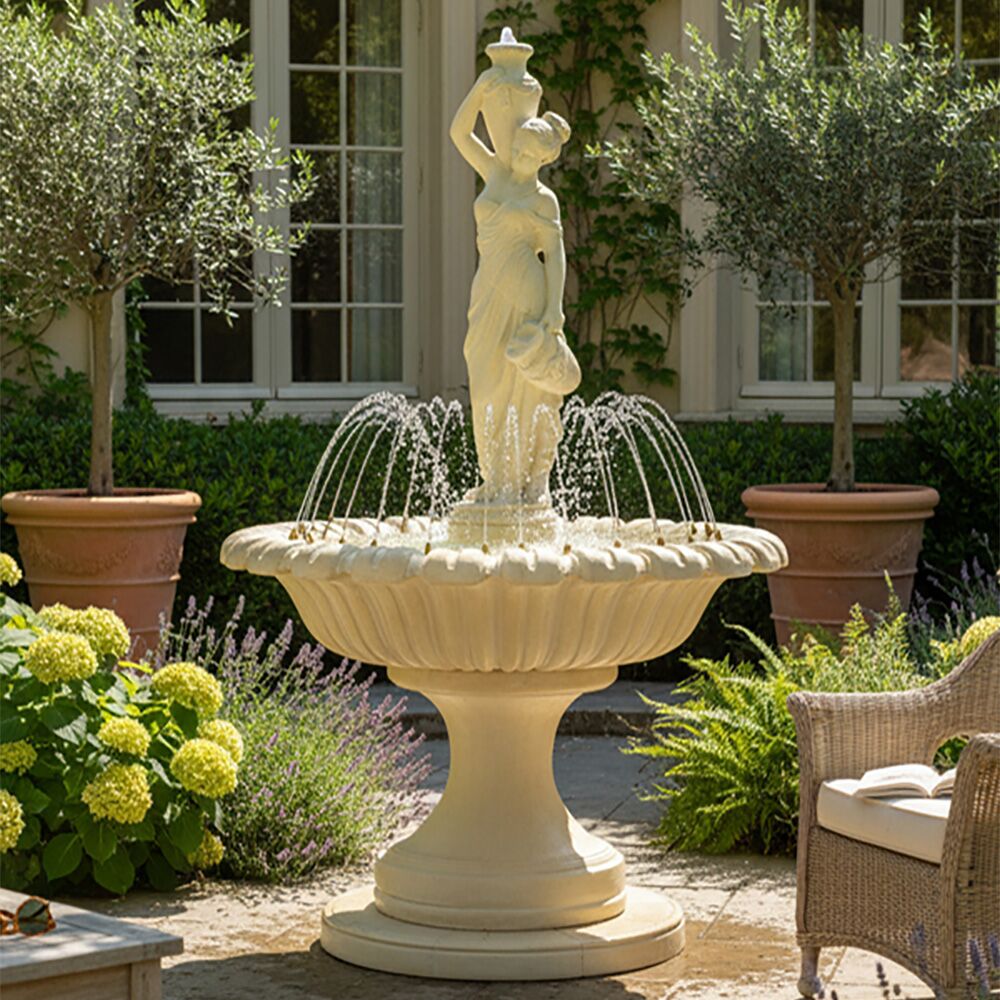  Stilvolle Gartenfontäne Für Springbrunnen Inklusive Pumpe - Frau Mit Krügen - Rebecca