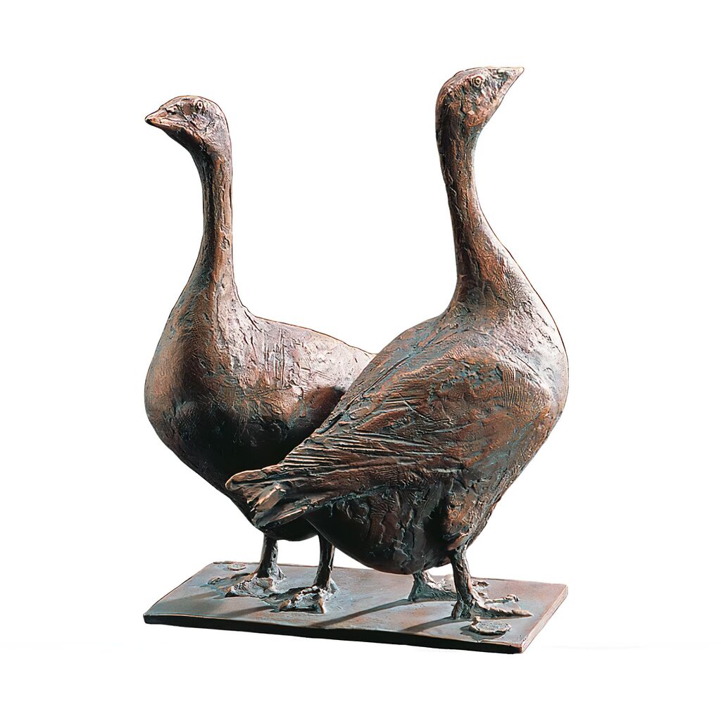  Stilvolle Vogelskulptur Mit Patina Vom Künstler - Zwei Gänse