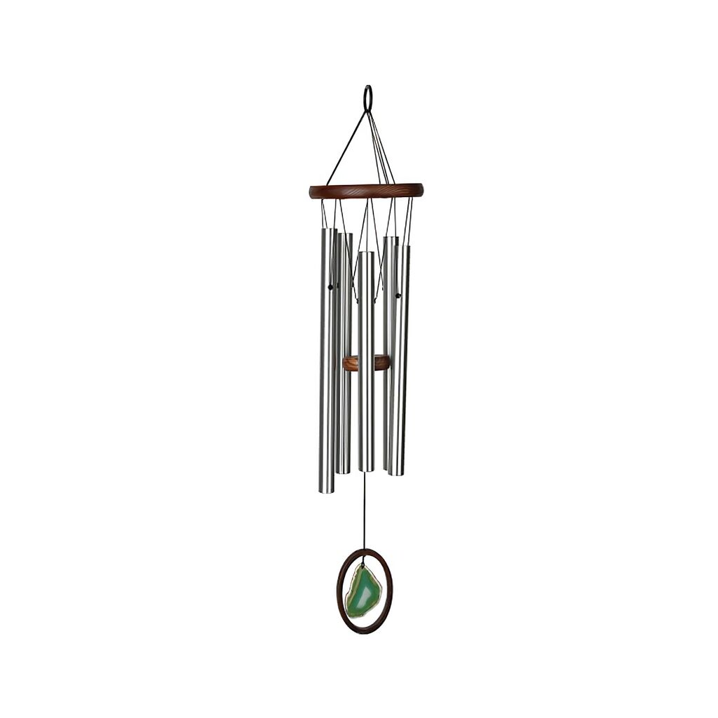  Stilvolles Klangspiel In Edelstahloptik Mit Holz - Agate Chime - Grün