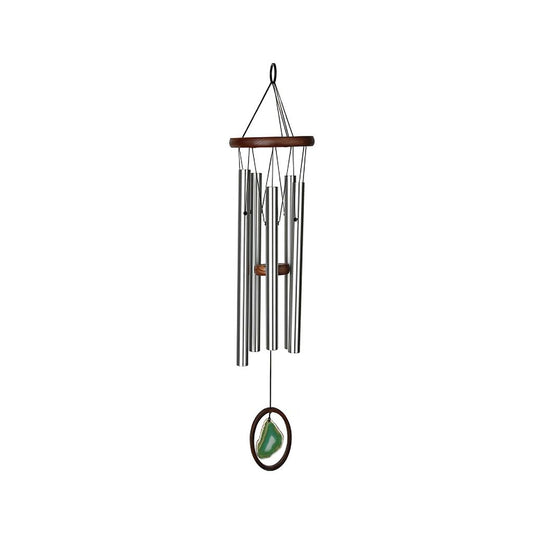  Stilvolles Klangspiel In Edelstahloptik Mit Holz - Agate Chime - Grün