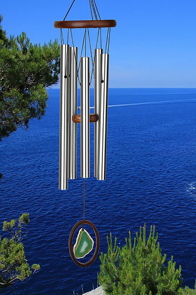  Stilvolles Klangspiel In Edelstahloptik Mit Holz - Agate Chime - Grün