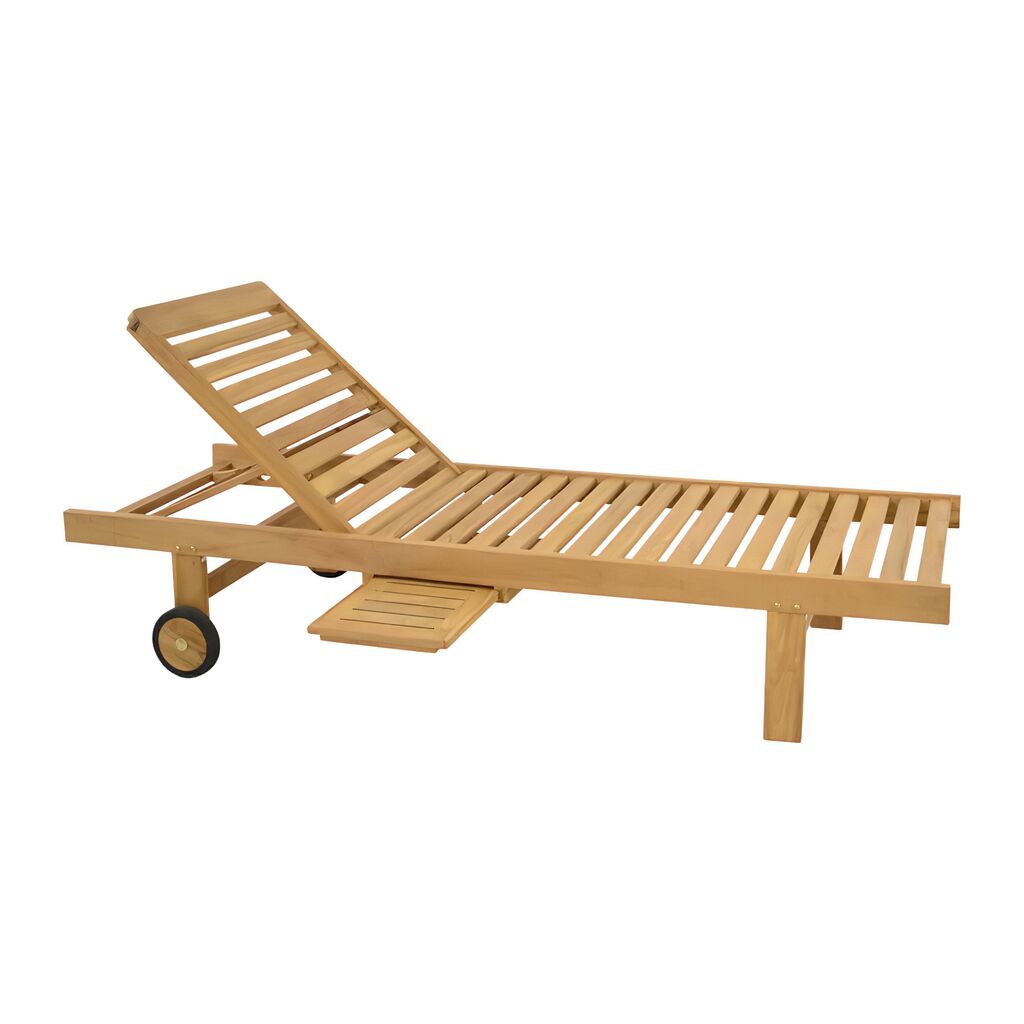  Teakholz Gartenliege Mit Rollen Und Ablage - 200cm - Gartenliege Alif