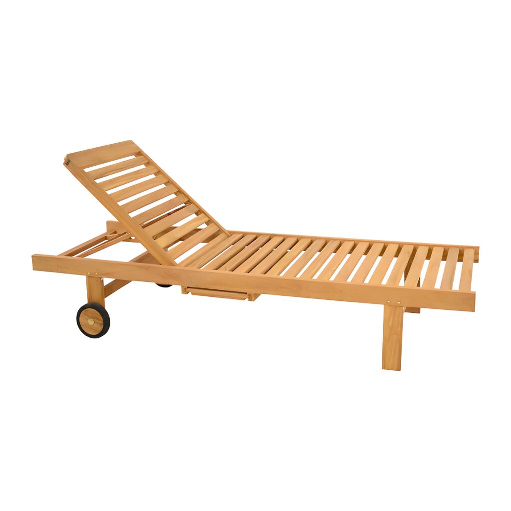  Teakholz Gartenliege Mit Rollen Und Ablage - 200cm - Gartenliege Alif