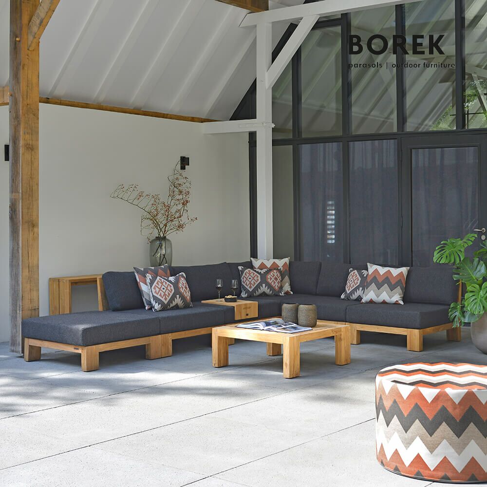  Teakholz Loungeecke Mit Grauen Auflagen - Loungeecke Cadiz