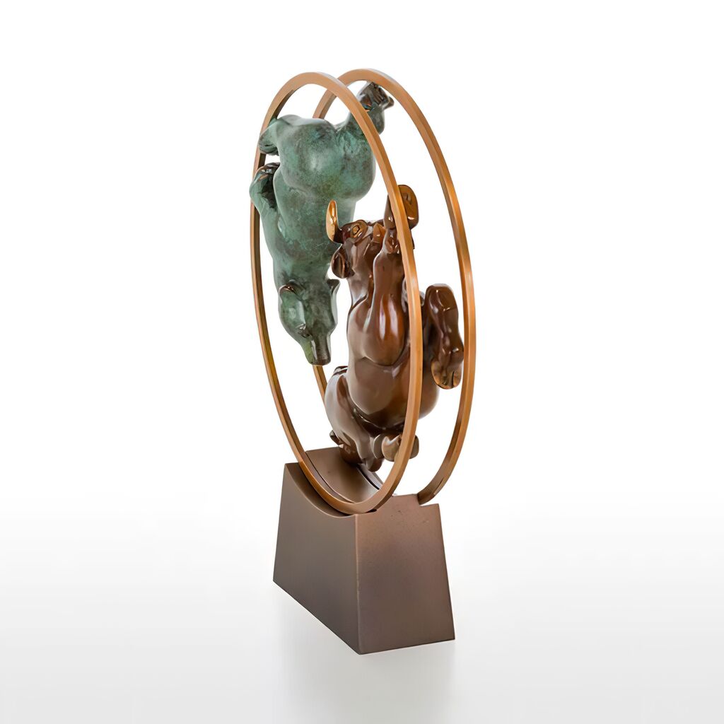 Tier Bronzeskulptur Aus Limitertem Handwerk - Bulle Und Bär Im Rad