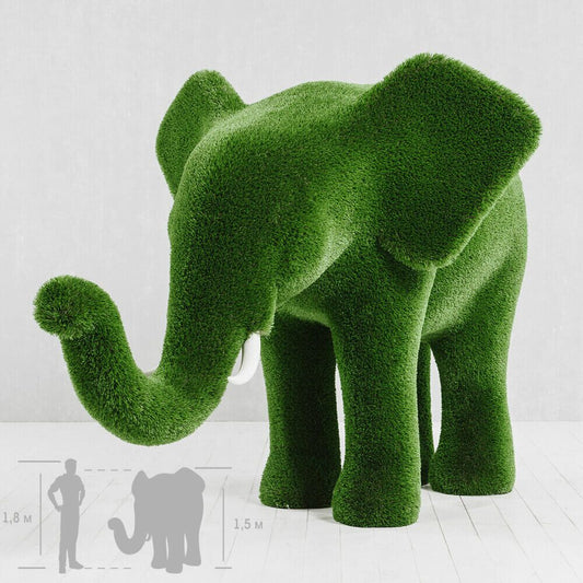  Topiary Elefant - Gartenskulptur Grün - GFK & Kunstrasen - Taru