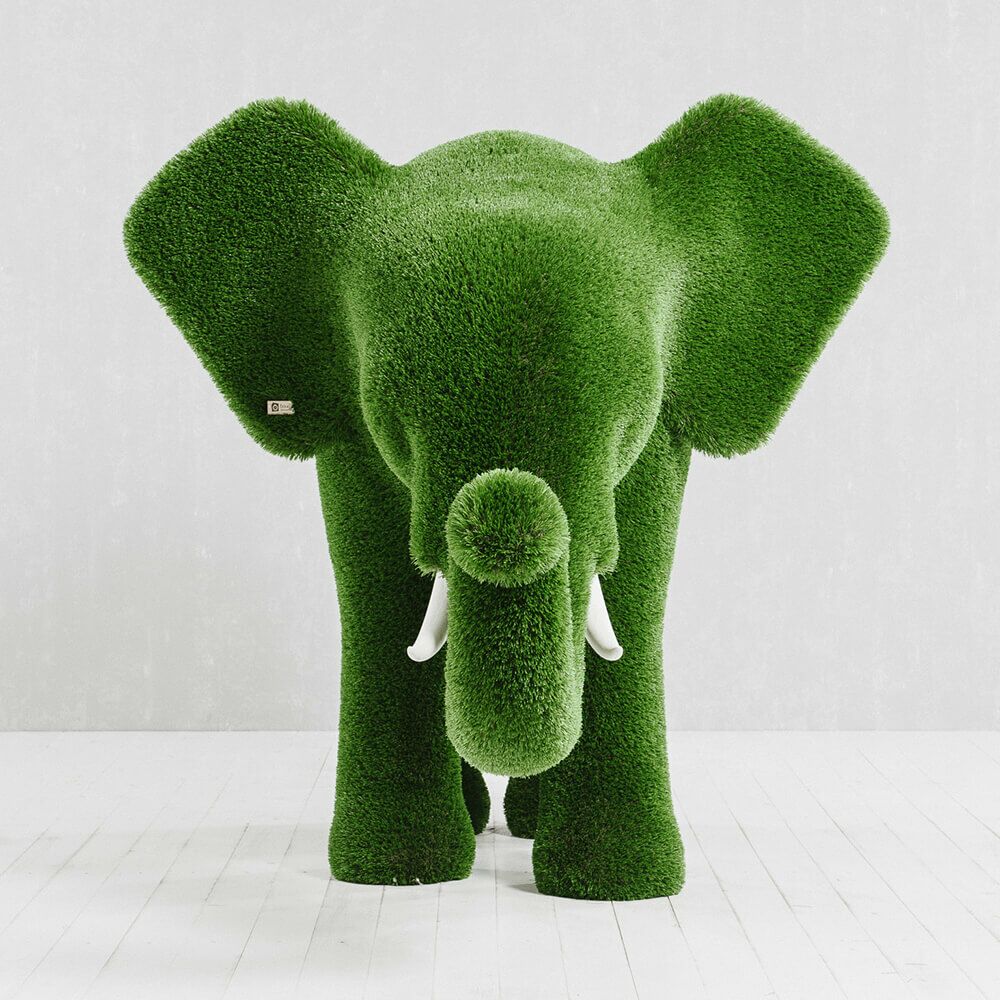  Topiary Elefant - Gartenskulptur Grün - GFK & Kunstrasen - Taru