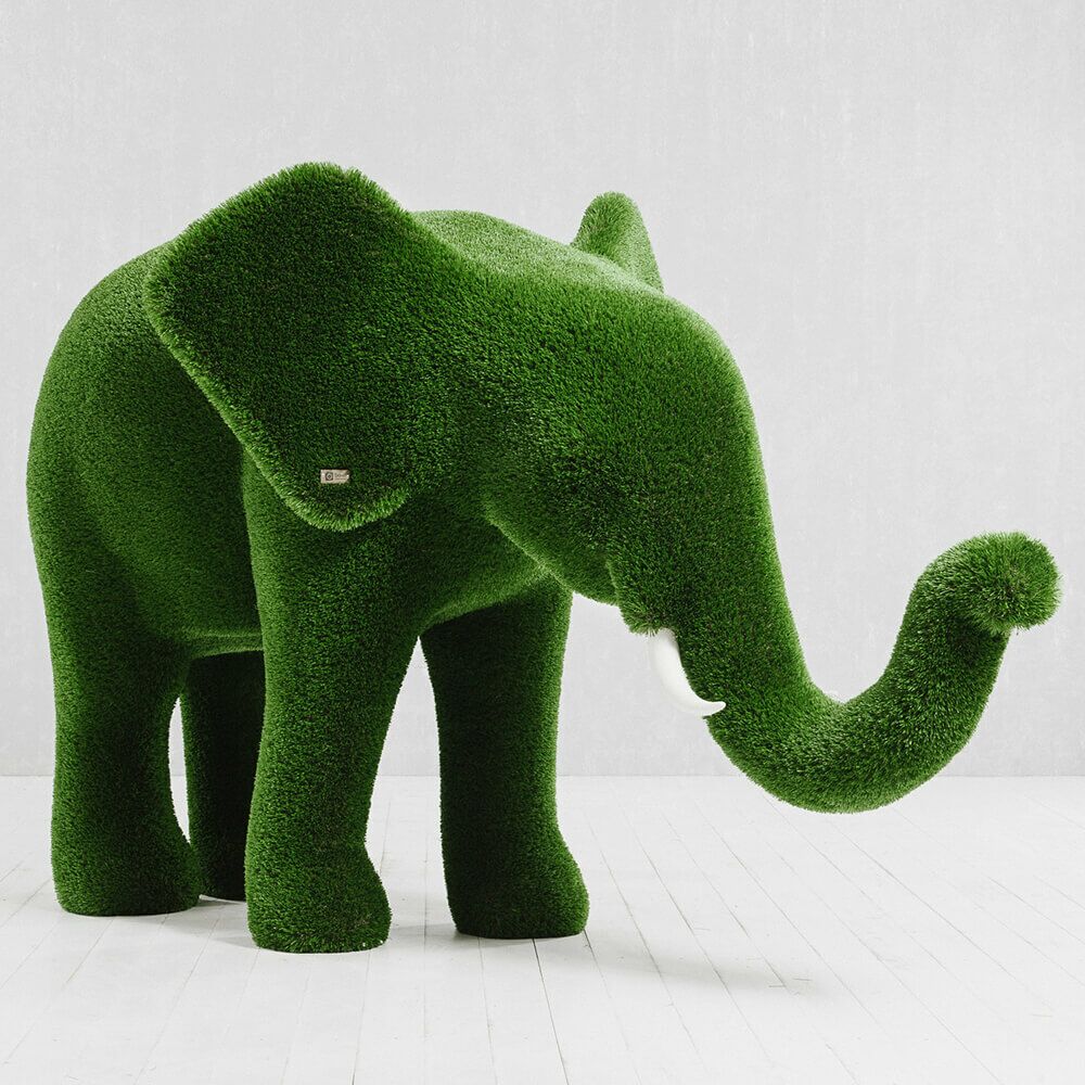  Topiary Elefant - Gartenskulptur Grün - GFK & Kunstrasen - Taru