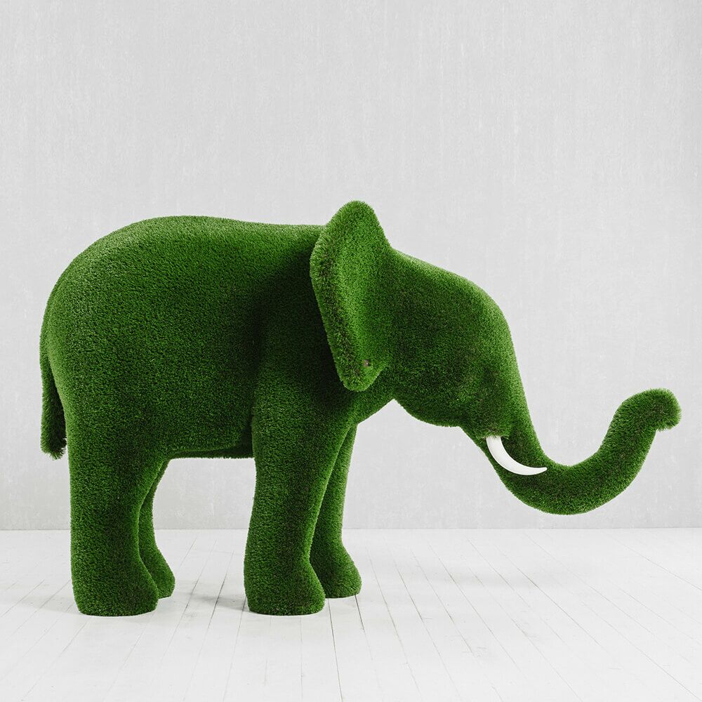  Topiary Elefant - Gartenskulptur Grün - GFK & Kunstrasen - Taru