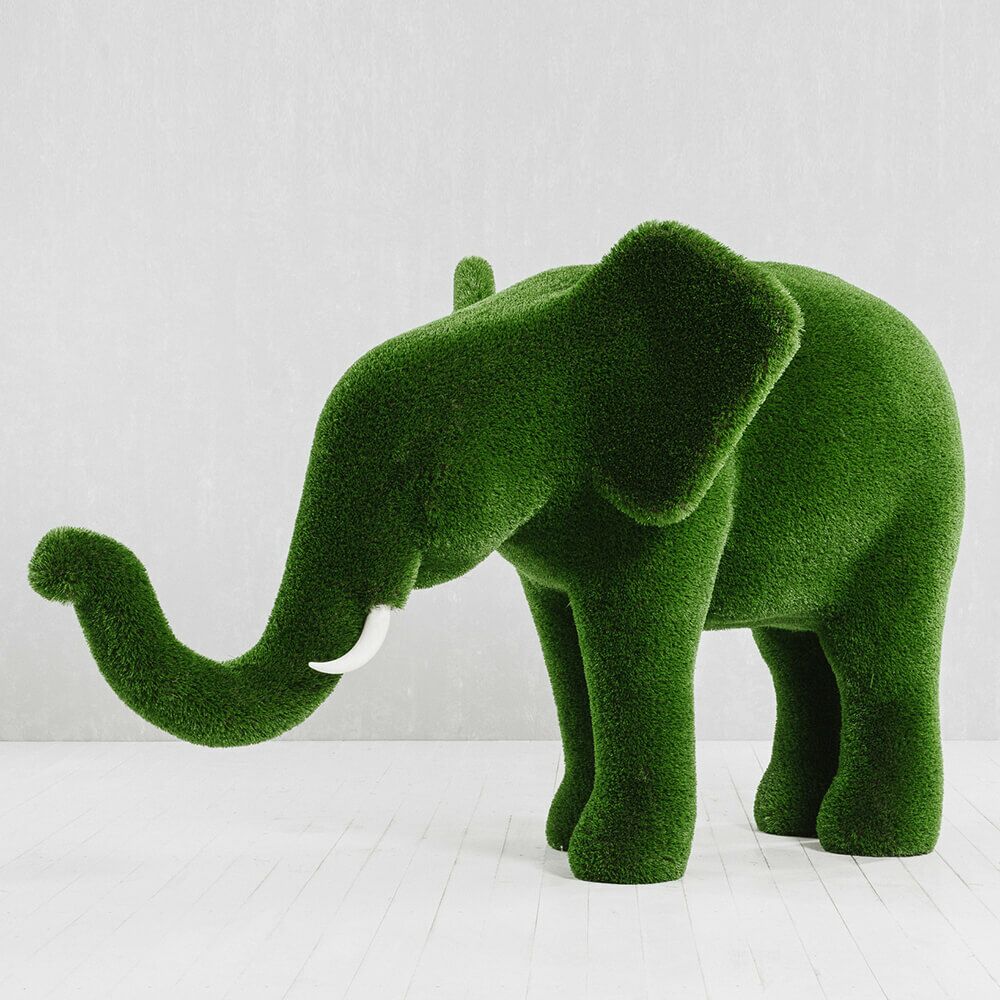 Topiary Elefant - Gartenskulptur Grün - GFK & Kunstrasen - Taru