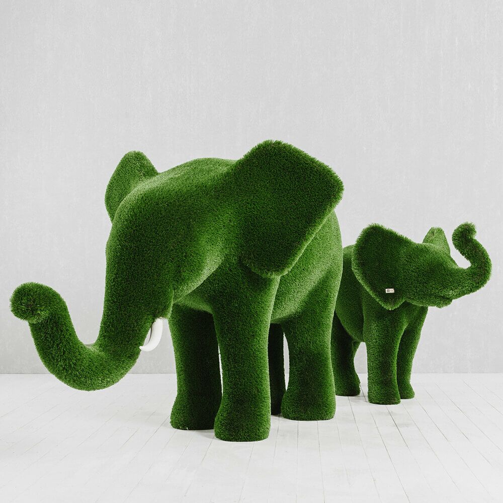  Topiary Elefant - Gartenskulptur Grün - GFK & Kunstrasen - Taru