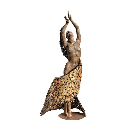  Unikat Bronze Gartenstatue Akt Mit Blätterumhang - Mother Earth Dancing