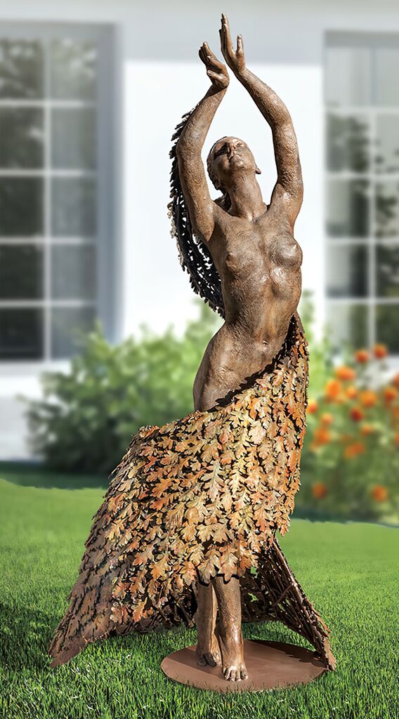  Unikat Bronze Gartenstatue Akt Mit Blätterumhang - Mother Earth Dancing
