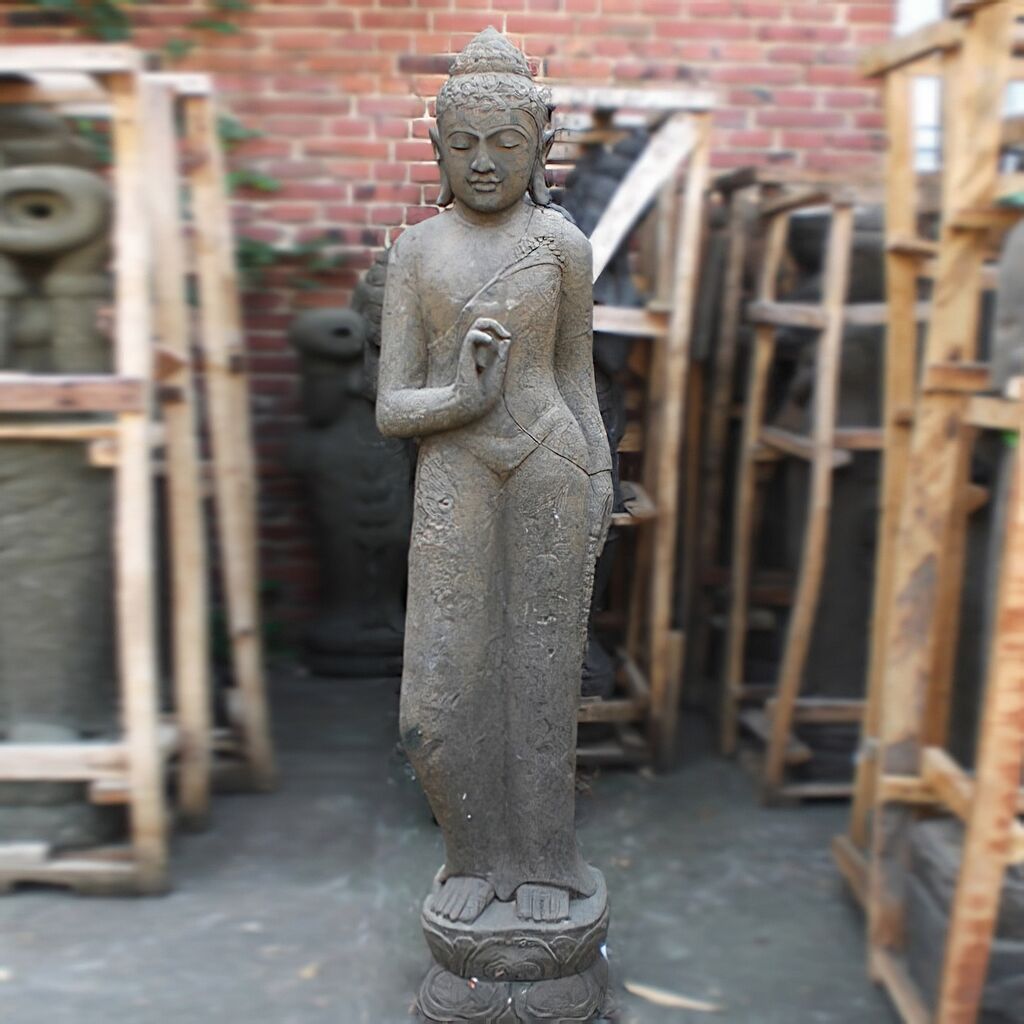  Unikat Stehende Budda Statue Daksha Aus Stein - Daksha