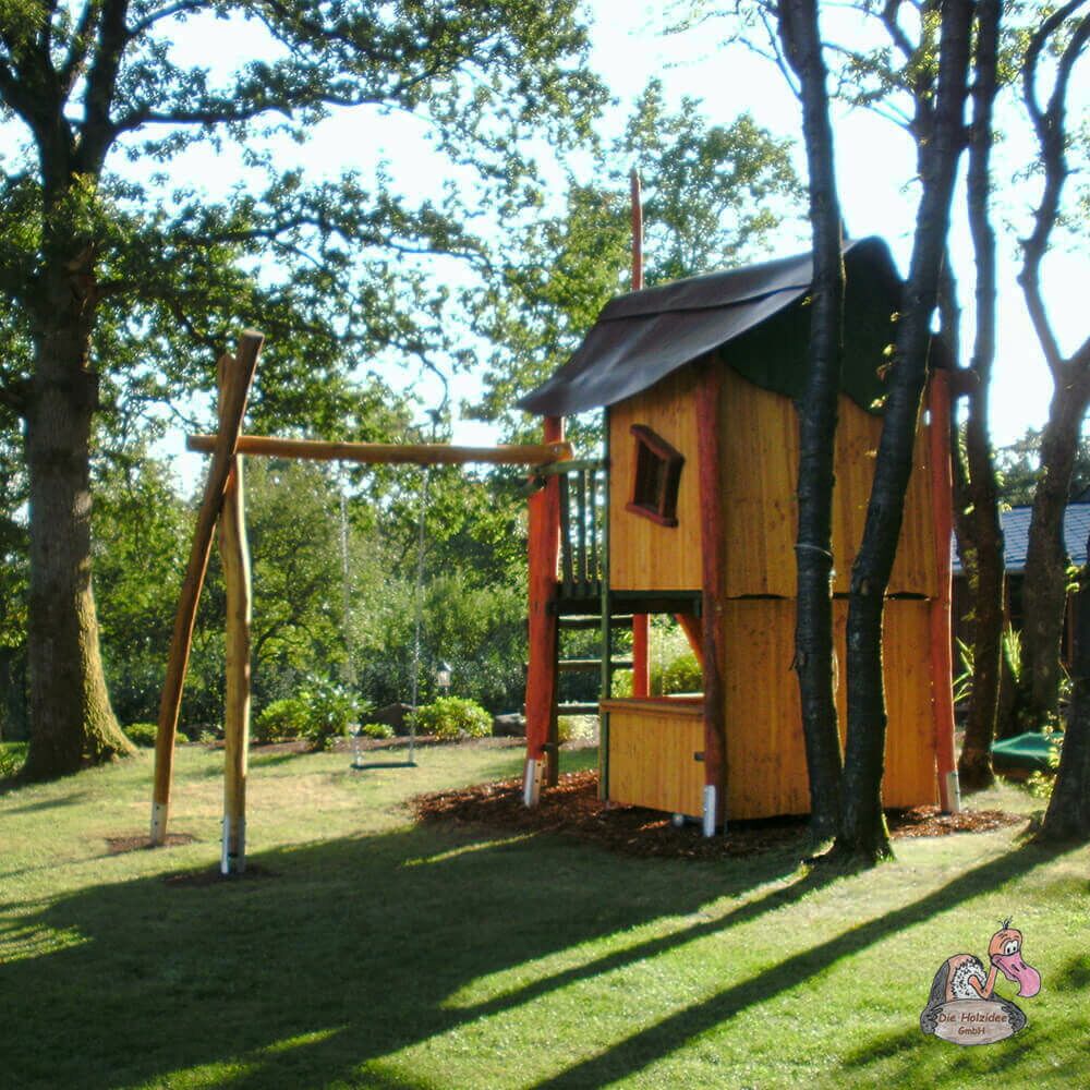  Vielseitiges Spielhaus Mit Sprossenwand, Rutsche Und Schaukel - Spielhaus Wölfchen