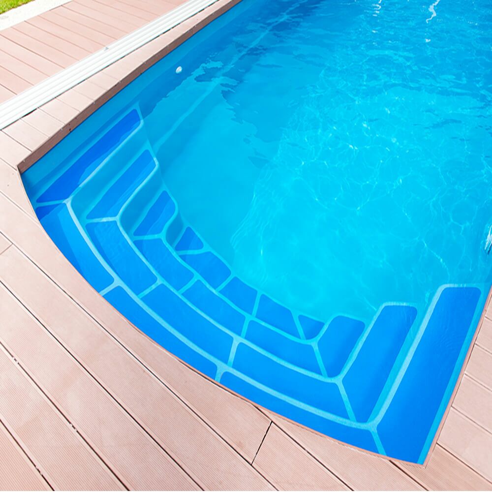  Viereckiger GFK Pool Aus Glasverbund - Komplettset - 350x750cm - Integrierte Breite Stufen - Groß - Mar Menor Smaragd