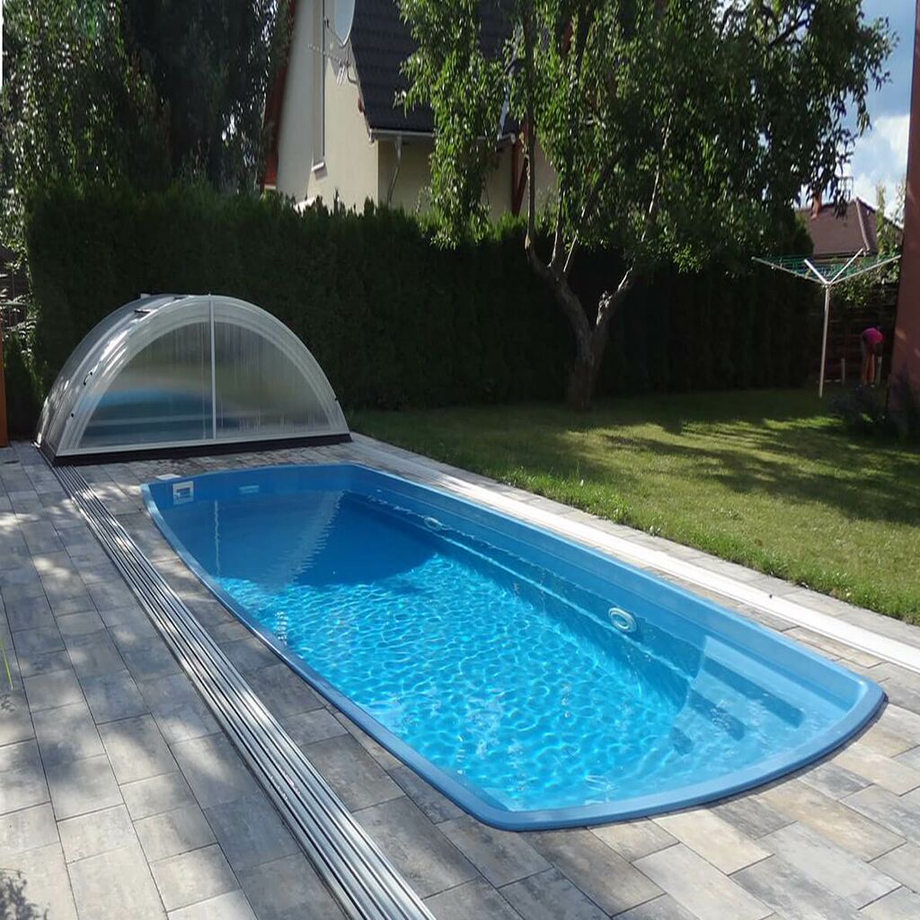  Viereckiger GFK Pool Aus Glasverbund - Komplettset - 350x750cm - Integrierte Breite Stufen - Groß - Mar Menor Smaragd