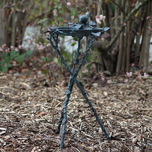  Vogelbad Im Floralen Design Mit Vogelfigur - Bronze Gartendeko - Anera