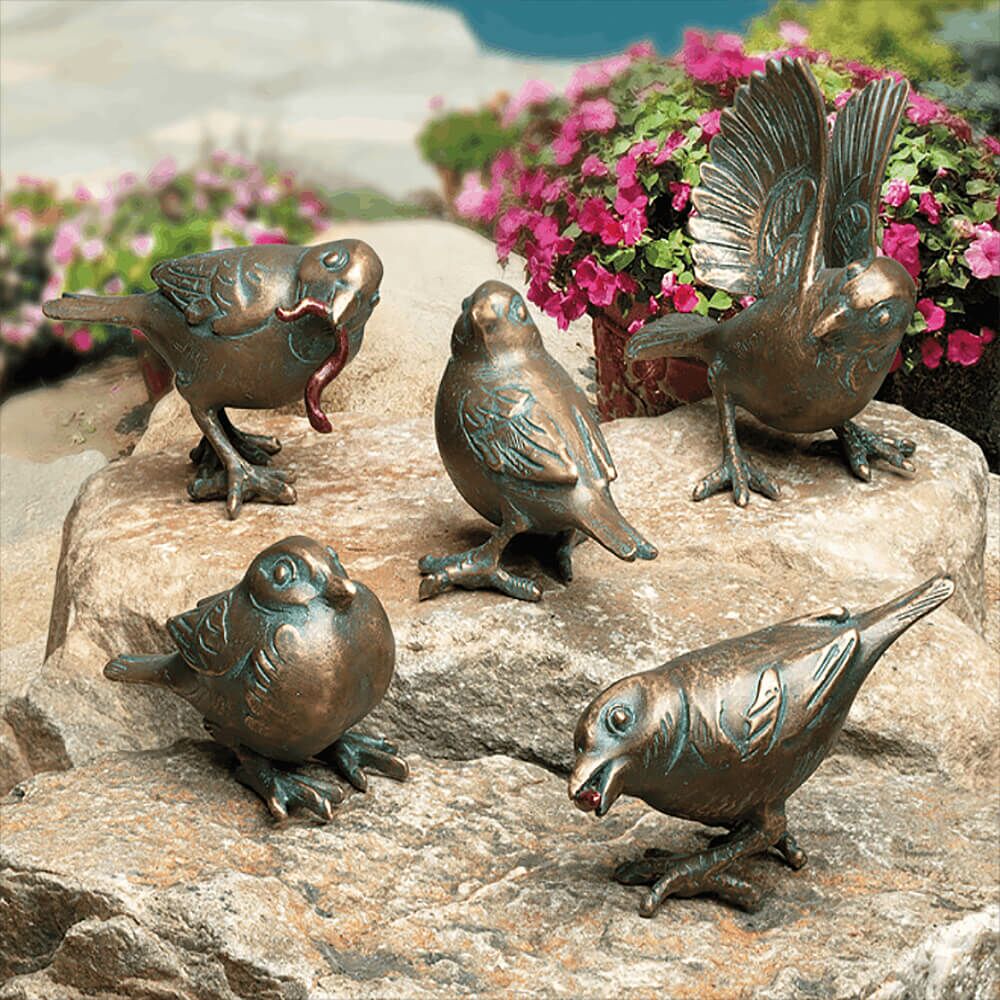  Vogelfiguren Set Aus 5 Bronzeskulpturen - Spatzen