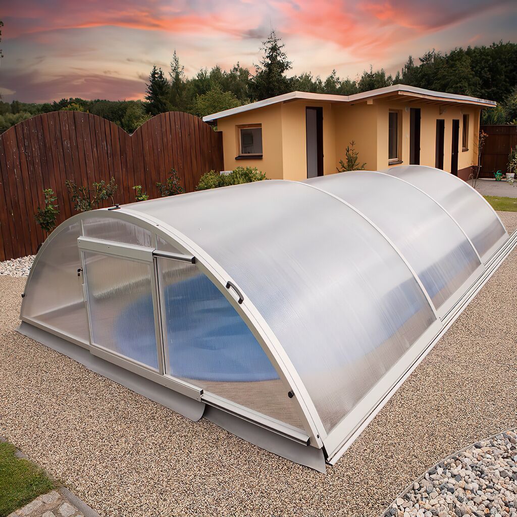  Vormontierte Poolabdeckung Für Den Außenbereich - Aluminium & Polycarbonat - Eckig - Silber - Abschließbar - Jade