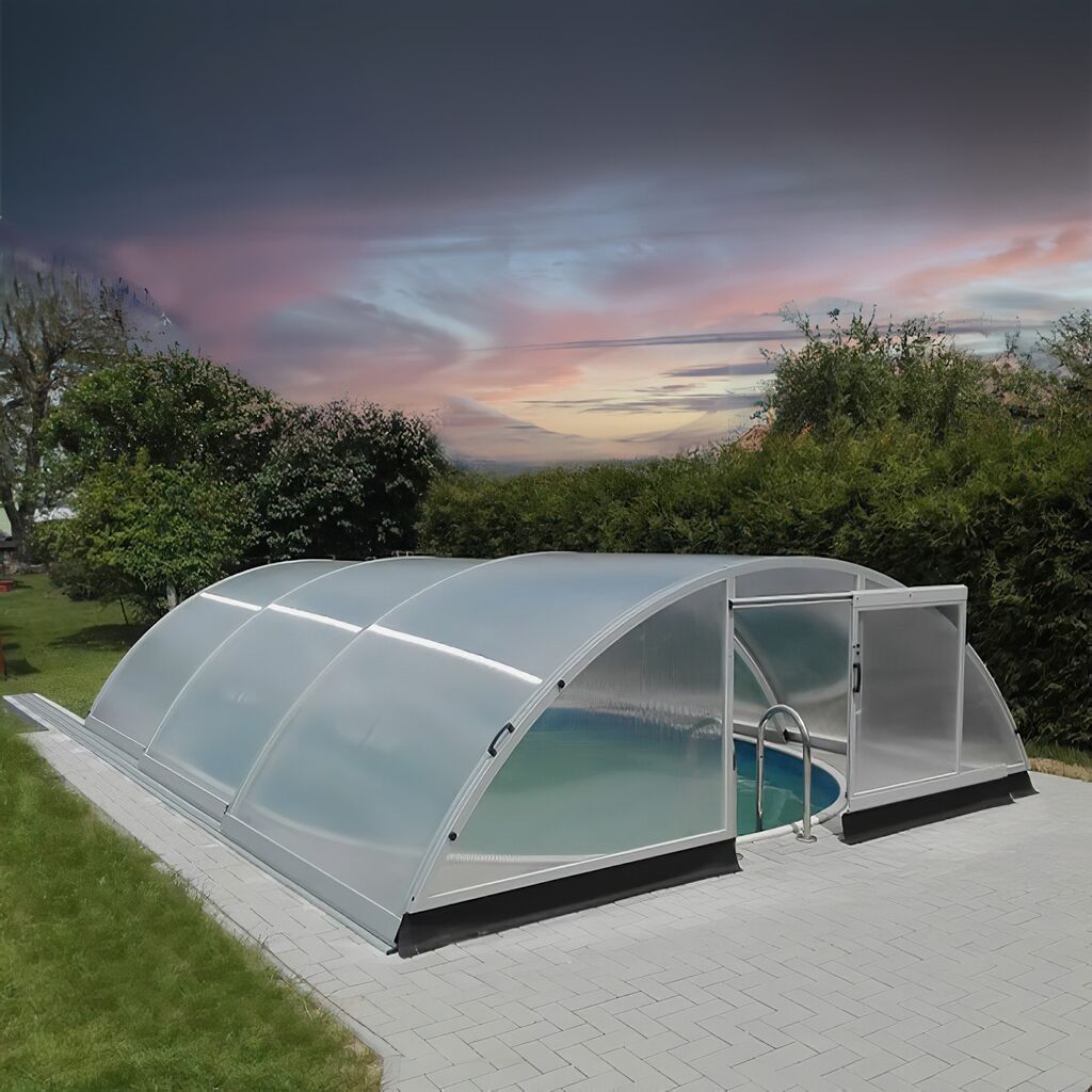  Vormontierte Poolüberdachung In Silber - Aluminium & Polycarbonat - UV-beständig - Abschließbar - Morganit