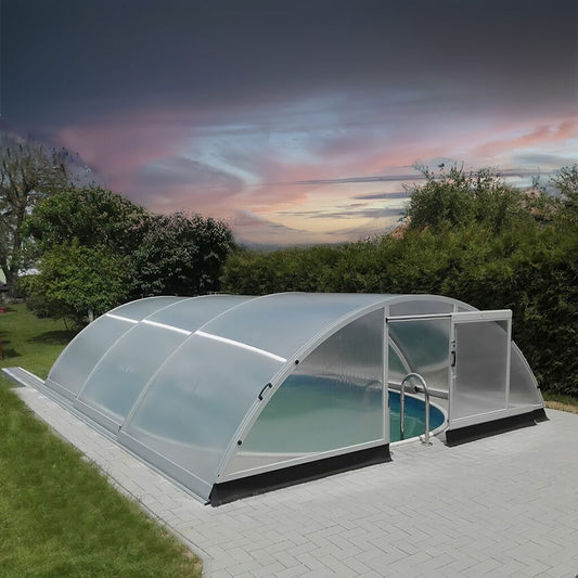  Vormontierte Poolüberdachung In Silber - Aluminium & Polycarbonat - UV-beständig - Abschließbar - Morganit