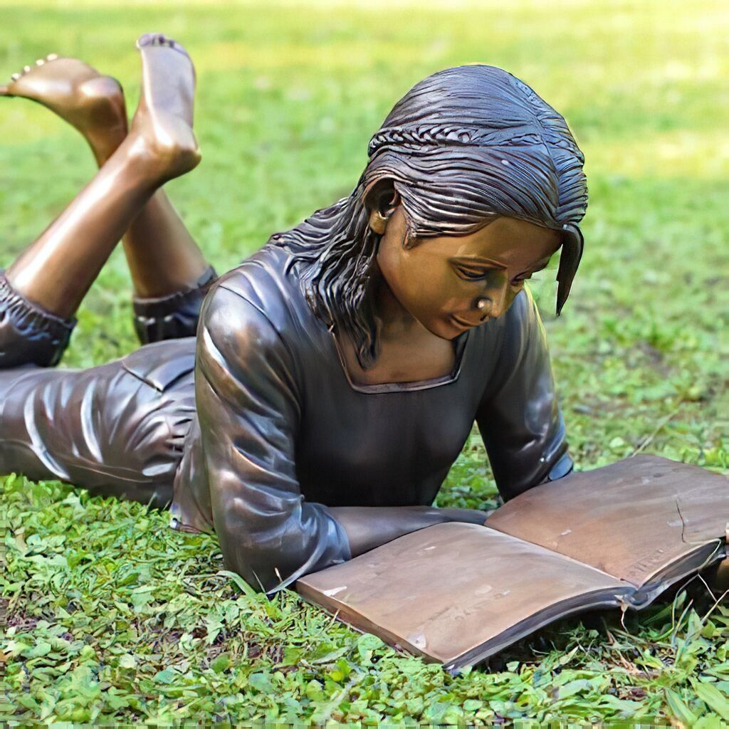  Wertvolle Bronzefigur Mädchen Mit Buch - Nele