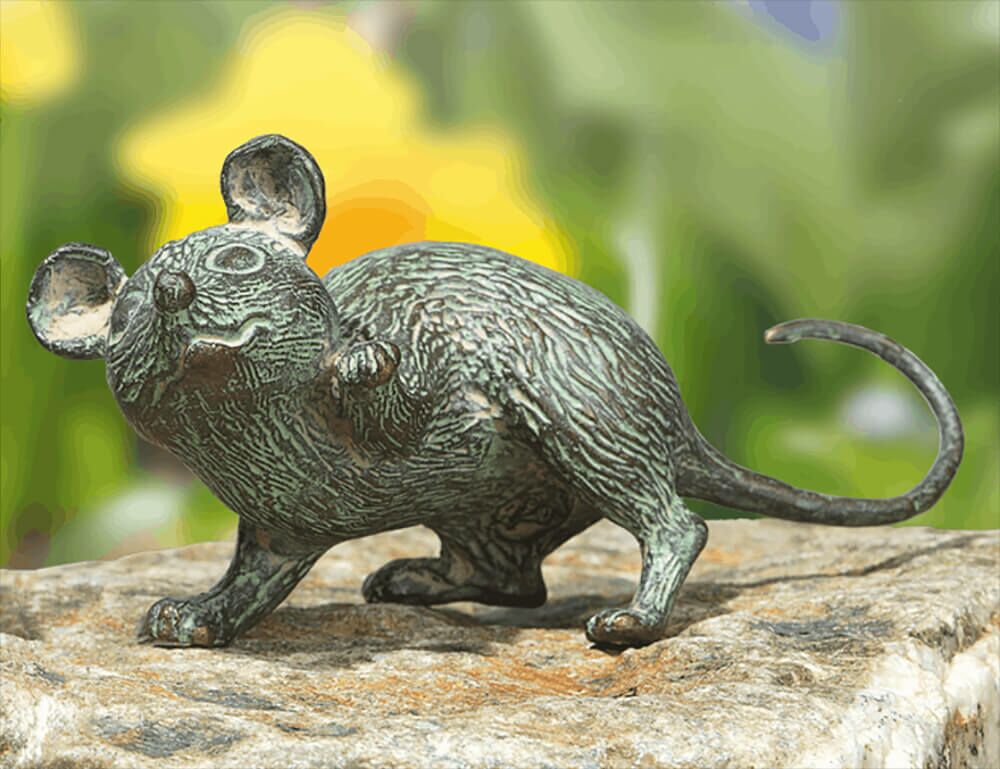  Wetterbeständige Maus Bronzefigur Mit Patina - Maus Stehend