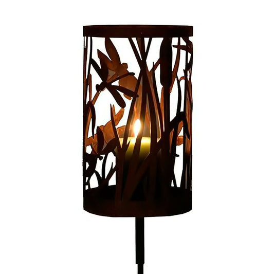  Windlicht In Rostoptik Als Gartenstecker Mit Libellen & Schilf - Teelichthalter Libelle