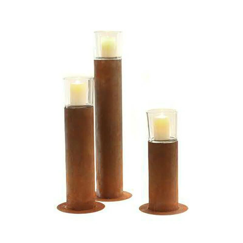  Windlicht Kerzenständer Aus Metall Mit Glas - Rost - Lumina Venti