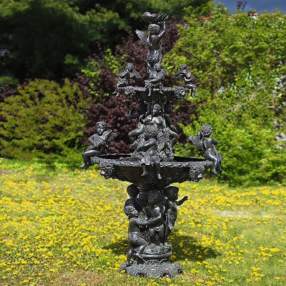  XXL Bronze Gartenbrunnen Mit Engelfiguren - Engelspiel