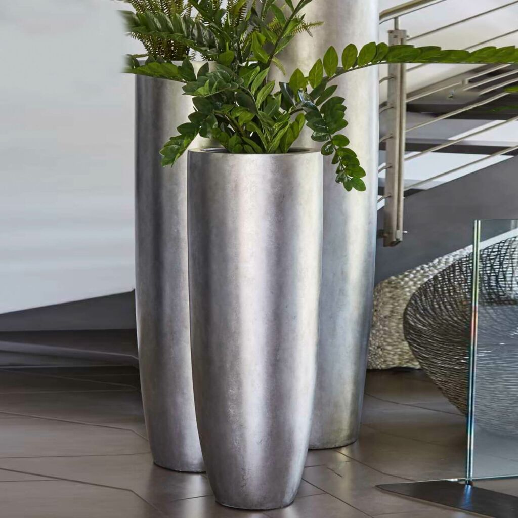  XXL Indoor Pflanzgefäß - Polystone - Silber - Mit Einsatz - Alemee