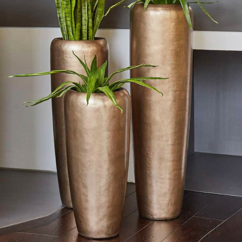  XXL Indoor Vase Mit Einsatz - Polystone - Bronze - Rund - Amanuel