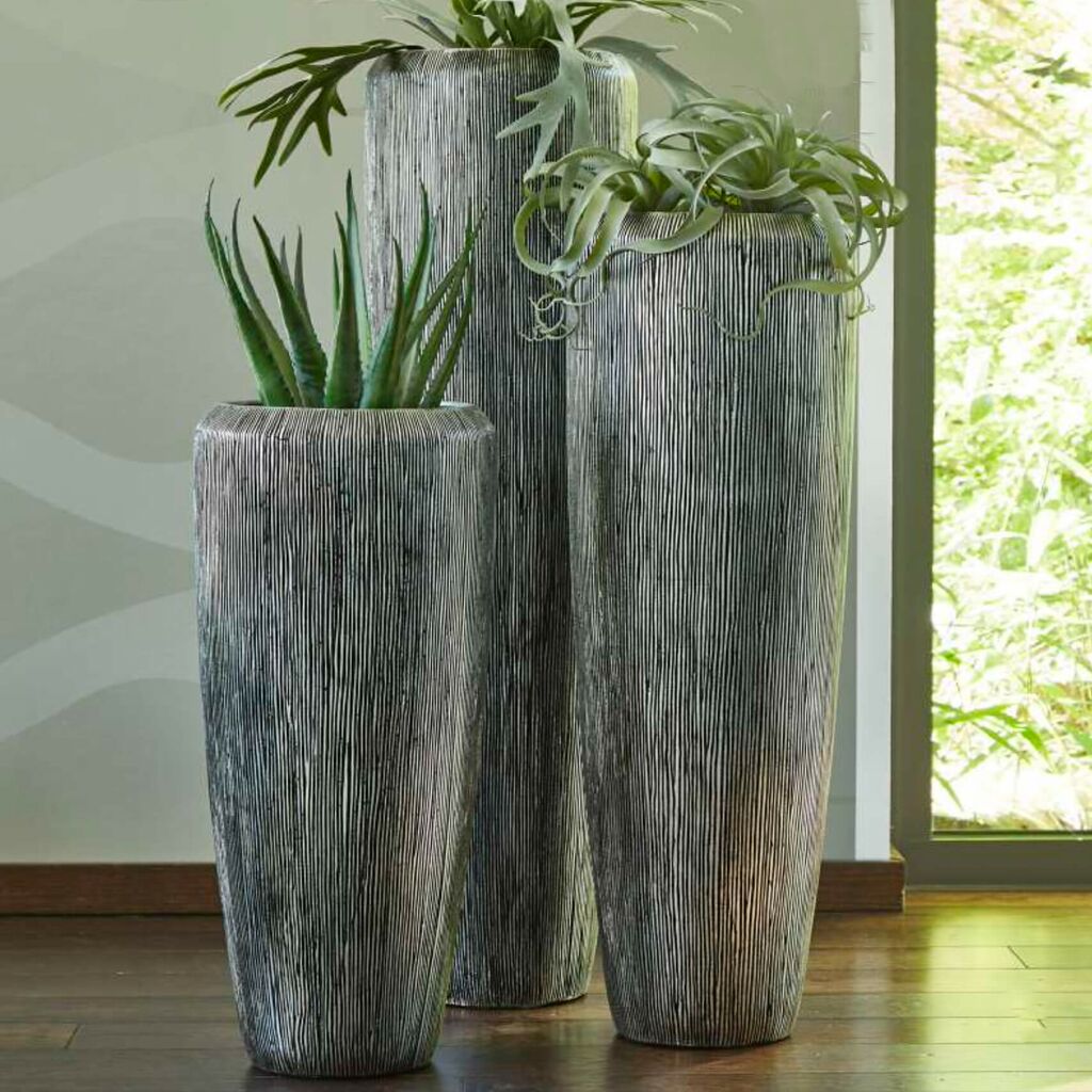  XXL Pflanzvase Aus Polystone - Indoor - Silber - Mit Einsatz - Awate