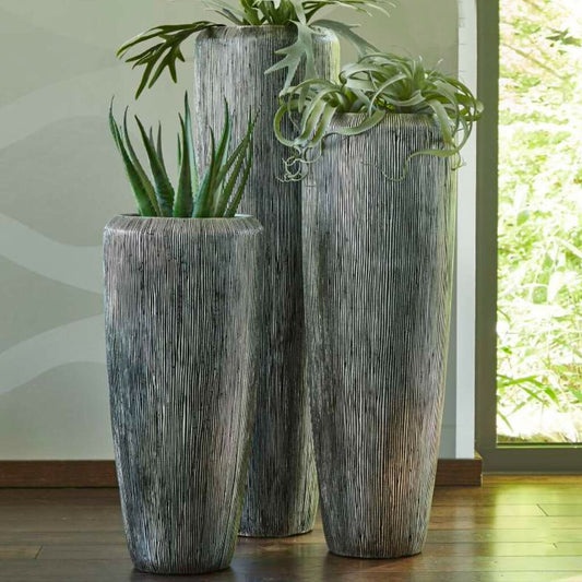 XXL Pflanzvase Aus Polystone - Indoor - Silber - Mit Einsatz - Awate