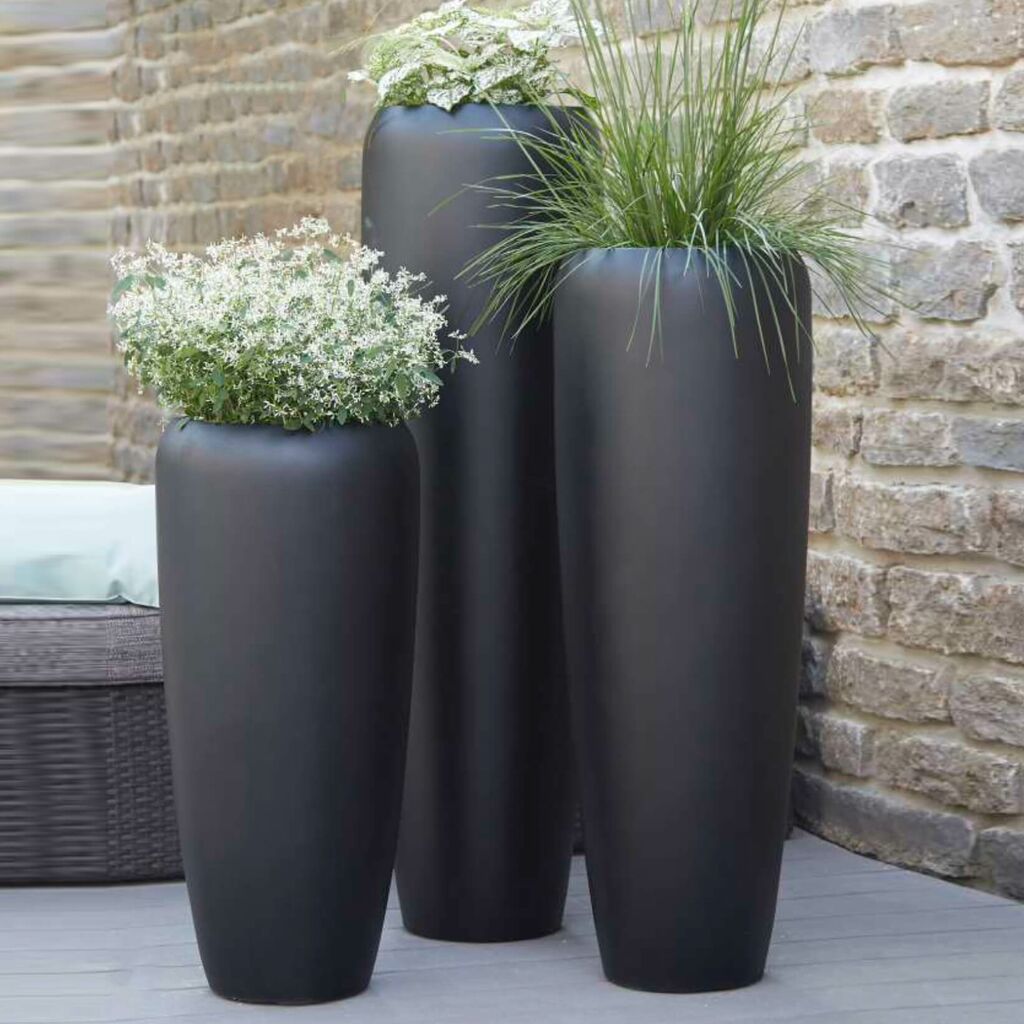  XXL Pflanzvase Aus Polystone Mit Einsatz - Schwarz - Rund - Adisa