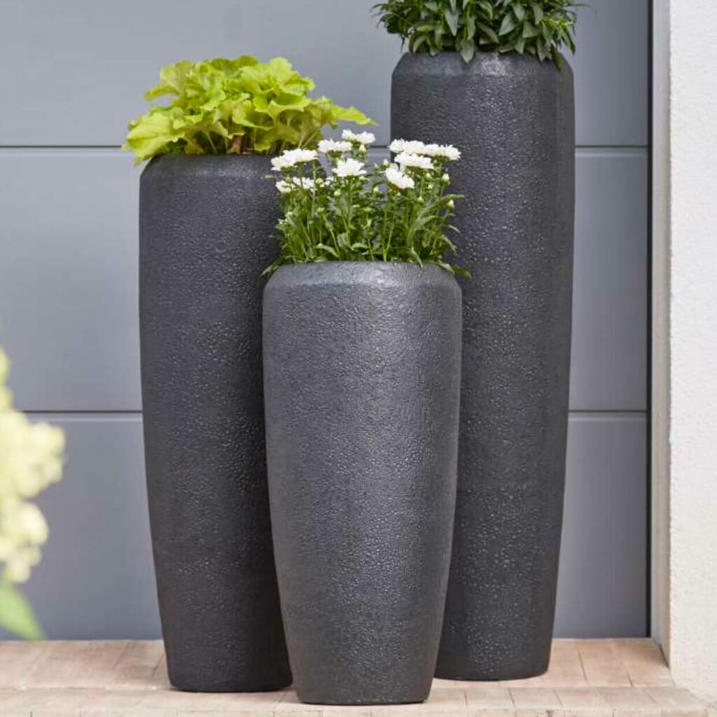  XXL Pflanzvase Aus Polystone - Schwarz - Mit Einsatz - Lindiwe