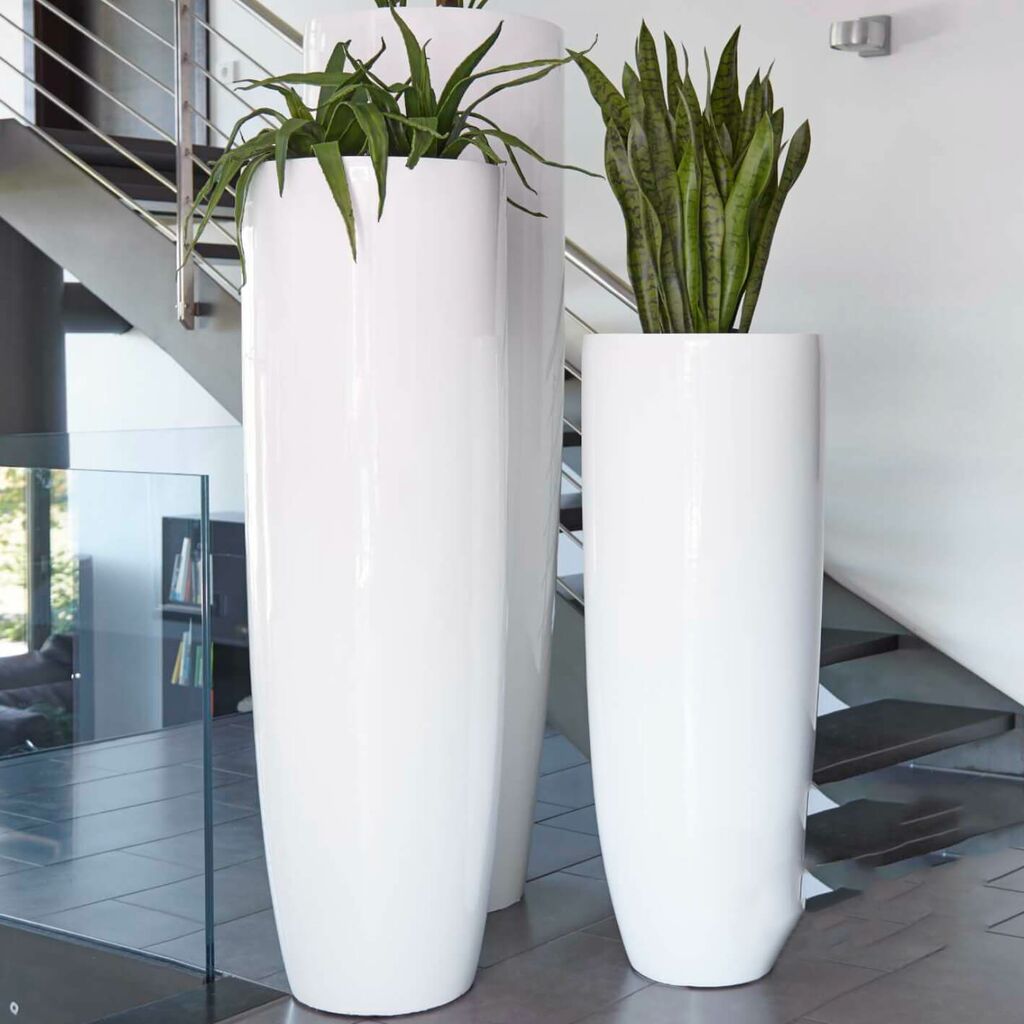  XXL Pflanzvase Für Drinnen & Draußen - Polystone - Weiß Glänzend - Gradara
