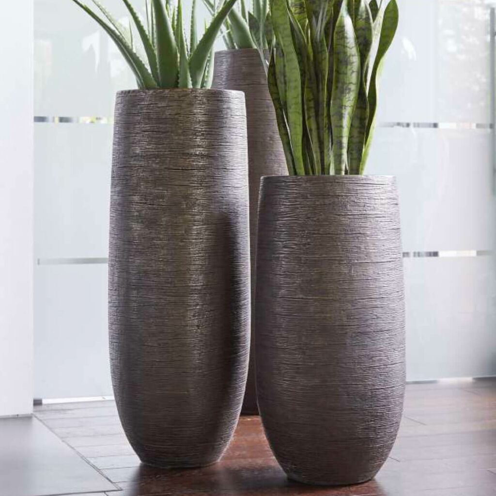  XXL Pflanzvase Für Drinnen - Mit Einsatz - Polystone - Grau - Rund - Saare